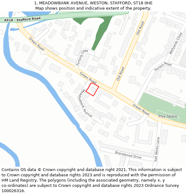 1, MEADOWBANK AVENUE, WESTON, STAFFORD, ST18 0HE: Location map and indicative extent of plot