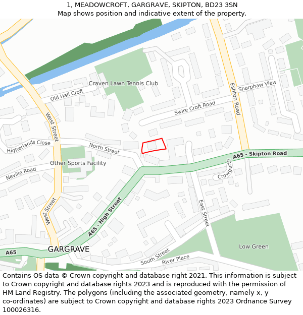 1, MEADOWCROFT, GARGRAVE, SKIPTON, BD23 3SN: Location map and indicative extent of plot