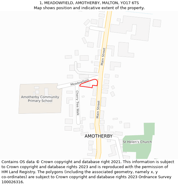 1, MEADOWFIELD, AMOTHERBY, MALTON, YO17 6TS: Location map and indicative extent of plot