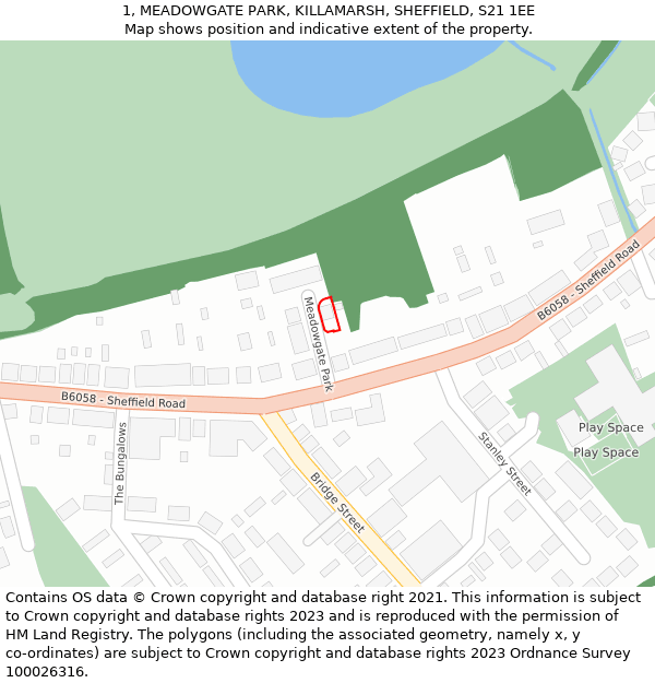 1, MEADOWGATE PARK, KILLAMARSH, SHEFFIELD, S21 1EE: Location map and indicative extent of plot