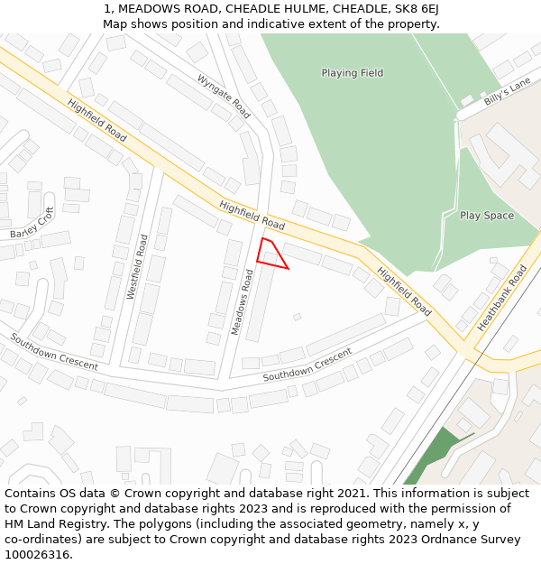 1, MEADOWS ROAD, CHEADLE HULME, CHEADLE, SK8 6EJ: Location map and indicative extent of plot