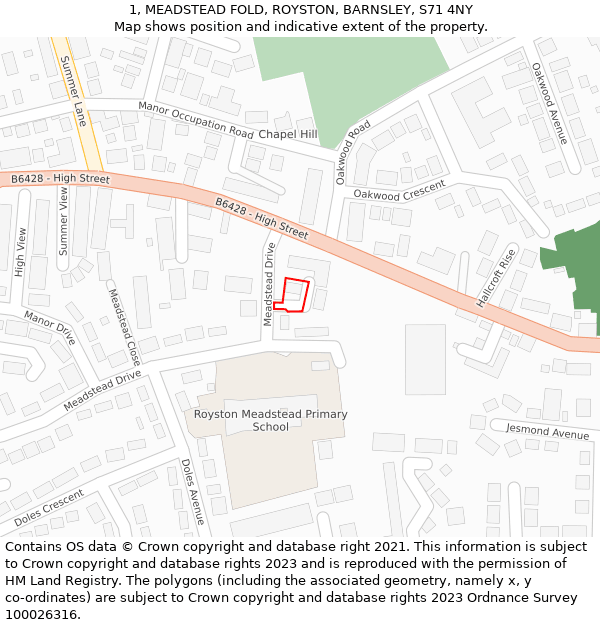 1, MEADSTEAD FOLD, ROYSTON, BARNSLEY, S71 4NY: Location map and indicative extent of plot