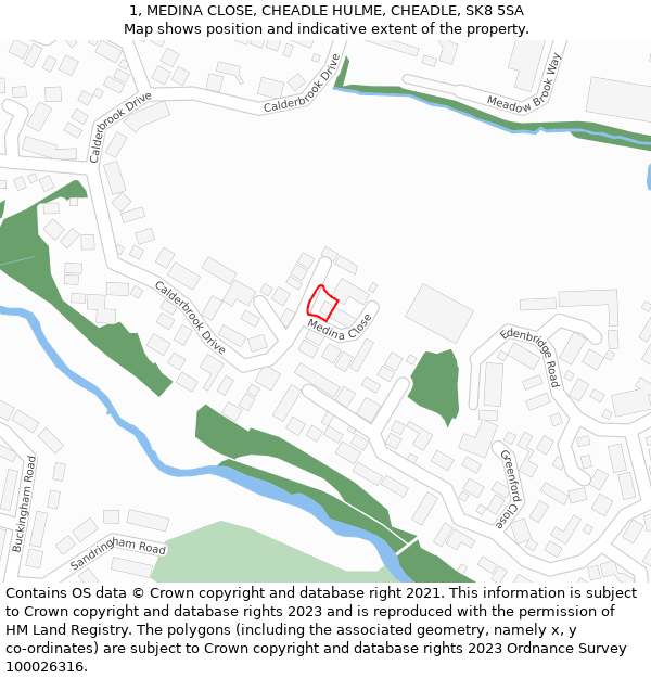 1, MEDINA CLOSE, CHEADLE HULME, CHEADLE, SK8 5SA: Location map and indicative extent of plot