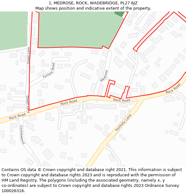 1, MEDROSE, ROCK, WADEBRIDGE, PL27 6JZ: Location map and indicative extent of plot