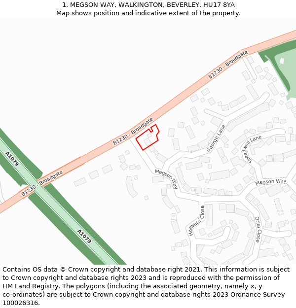 1, MEGSON WAY, WALKINGTON, BEVERLEY, HU17 8YA: Location map and indicative extent of plot