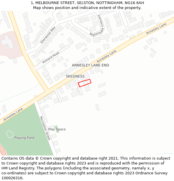 1, MELBOURNE STREET, SELSTON, NOTTINGHAM, NG16 6AH: Location map and indicative extent of plot