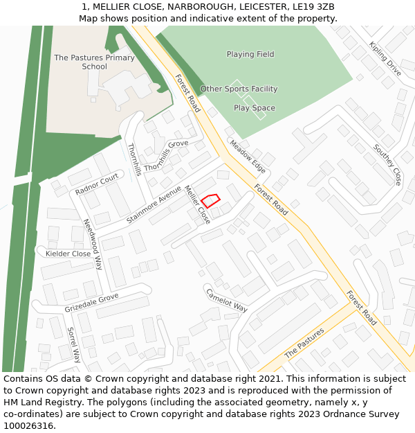 1, MELLIER CLOSE, NARBOROUGH, LEICESTER, LE19 3ZB: Location map and indicative extent of plot
