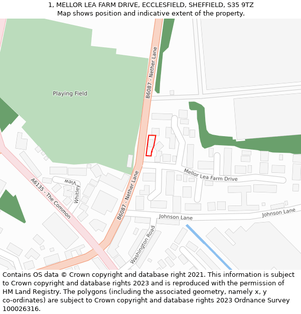 1, MELLOR LEA FARM DRIVE, ECCLESFIELD, SHEFFIELD, S35 9TZ: Location map and indicative extent of plot