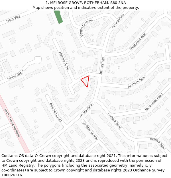 1, MELROSE GROVE, ROTHERHAM, S60 3NA: Location map and indicative extent of plot