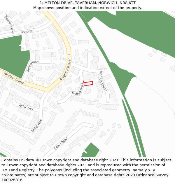 1, MELTON DRIVE, TAVERHAM, NORWICH, NR8 6TT: Location map and indicative extent of plot