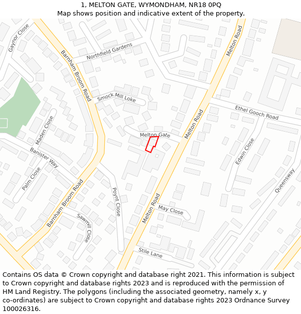1, MELTON GATE, WYMONDHAM, NR18 0PQ: Location map and indicative extent of plot