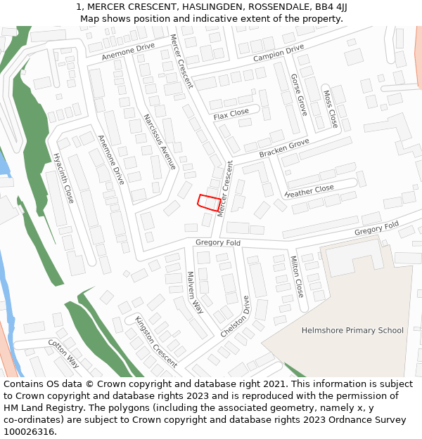 1, MERCER CRESCENT, HASLINGDEN, ROSSENDALE, BB4 4JJ: Location map and indicative extent of plot