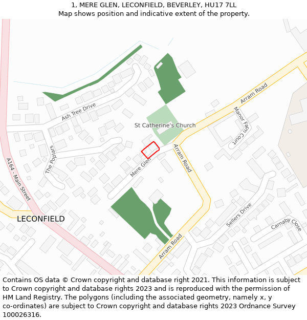 1, MERE GLEN, LECONFIELD, BEVERLEY, HU17 7LL: Location map and indicative extent of plot