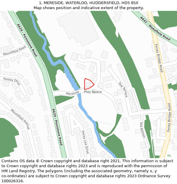 1, MERESIDE, WATERLOO, HUDDERSFIELD, HD5 8SX: Location map and indicative extent of plot