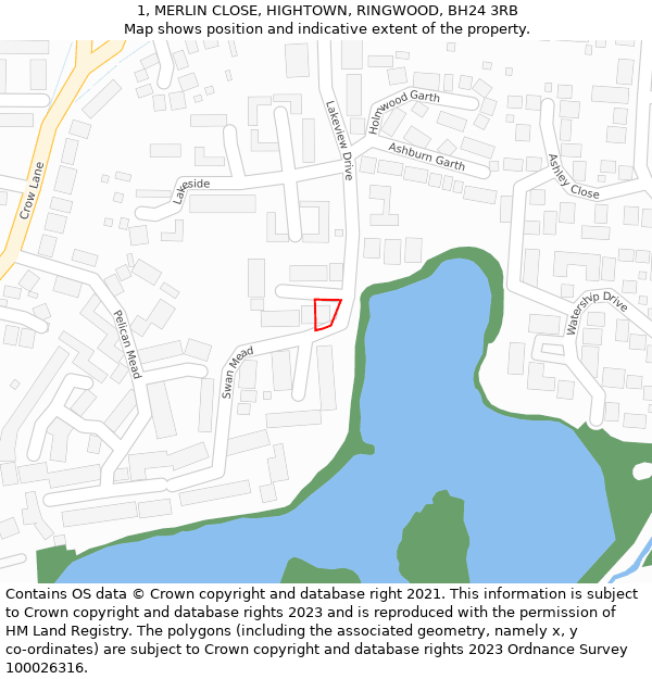 1, MERLIN CLOSE, HIGHTOWN, RINGWOOD, BH24 3RB: Location map and indicative extent of plot