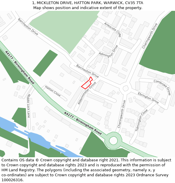 1, MICKLETON DRIVE, HATTON PARK, WARWICK, CV35 7TA: Location map and indicative extent of plot