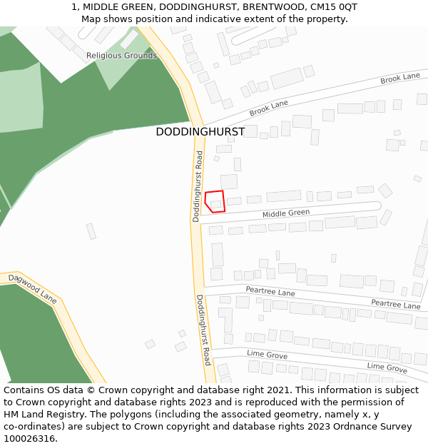 1, MIDDLE GREEN, DODDINGHURST, BRENTWOOD, CM15 0QT: Location map and indicative extent of plot