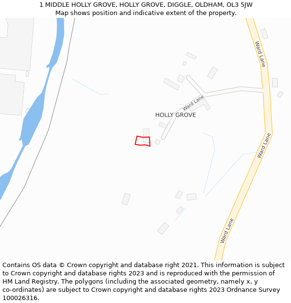 1 MIDDLE HOLLY GROVE, HOLLY GROVE, DIGGLE, OLDHAM, OL3 5JW: Location map and indicative extent of plot