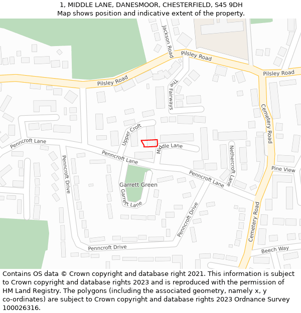 1, MIDDLE LANE, DANESMOOR, CHESTERFIELD, S45 9DH: Location map and indicative extent of plot