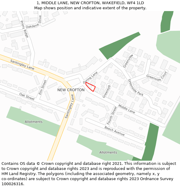 1, MIDDLE LANE, NEW CROFTON, WAKEFIELD, WF4 1LD: Location map and indicative extent of plot