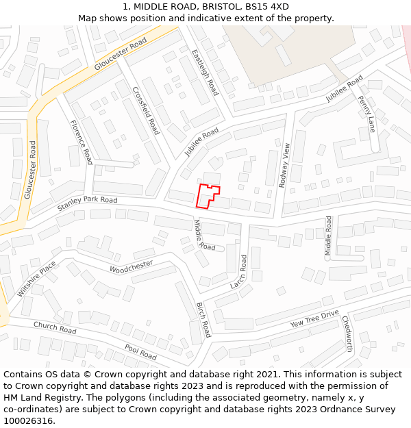 1, MIDDLE ROAD, BRISTOL, BS15 4XD: Location map and indicative extent of plot