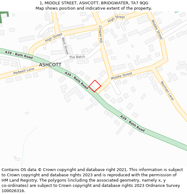 1, MIDDLE STREET, ASHCOTT, BRIDGWATER, TA7 9QG: Location map and indicative extent of plot