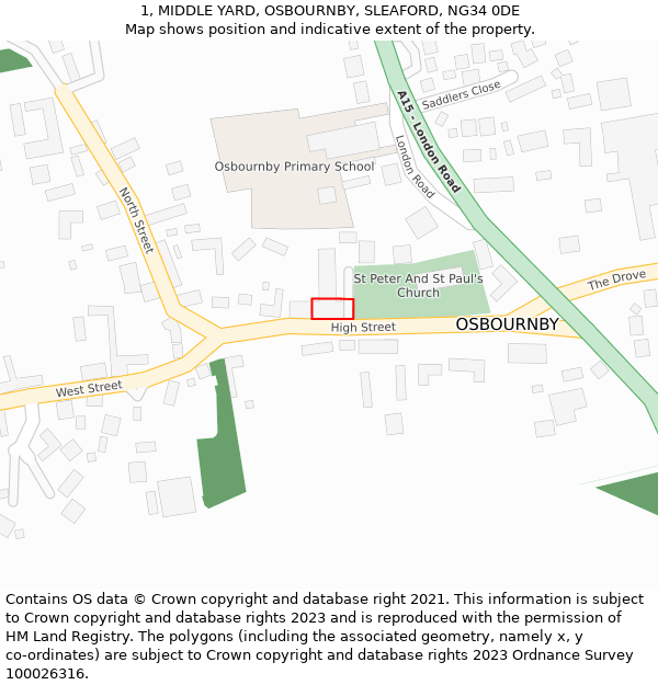 1, MIDDLE YARD, OSBOURNBY, SLEAFORD, NG34 0DE: Location map and indicative extent of plot