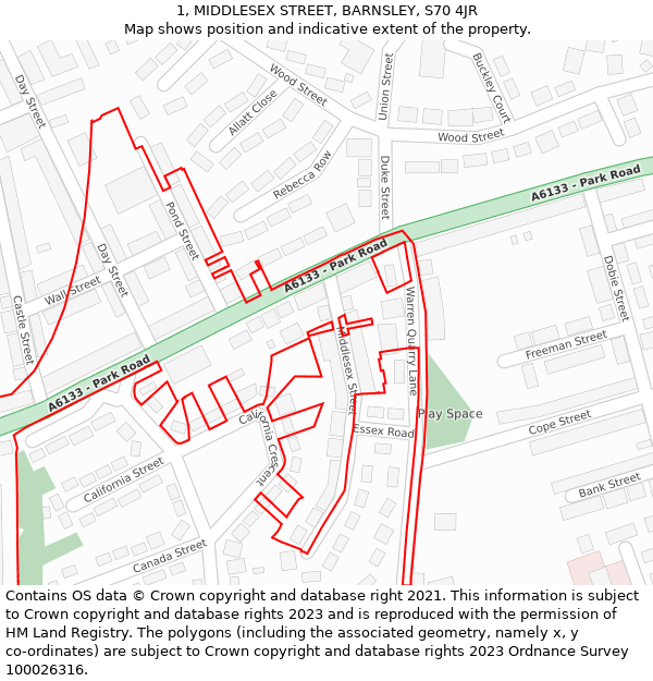1, MIDDLESEX STREET, BARNSLEY, S70 4JR: Location map and indicative extent of plot