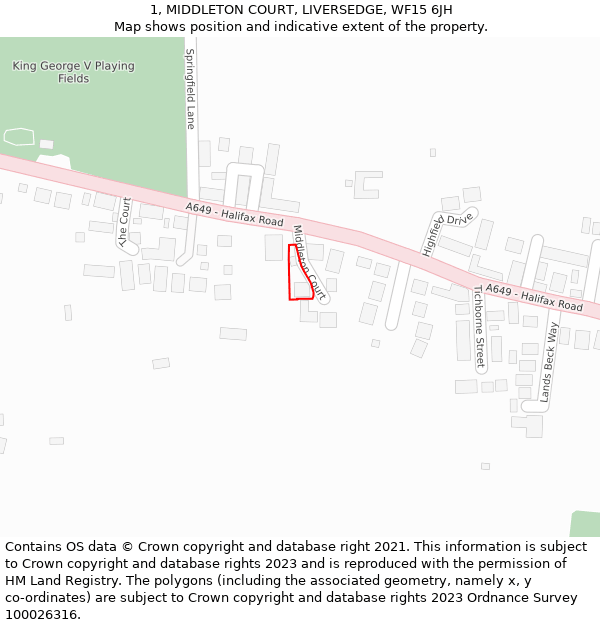 1, MIDDLETON COURT, LIVERSEDGE, WF15 6JH: Location map and indicative extent of plot