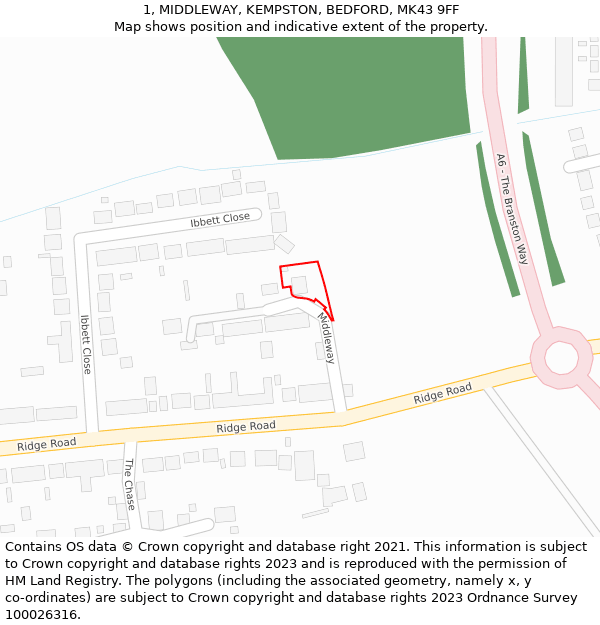 1, MIDDLEWAY, KEMPSTON, BEDFORD, MK43 9FF: Location map and indicative extent of plot