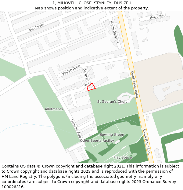 1, MILKWELL CLOSE, STANLEY, DH9 7EH: Location map and indicative extent of plot