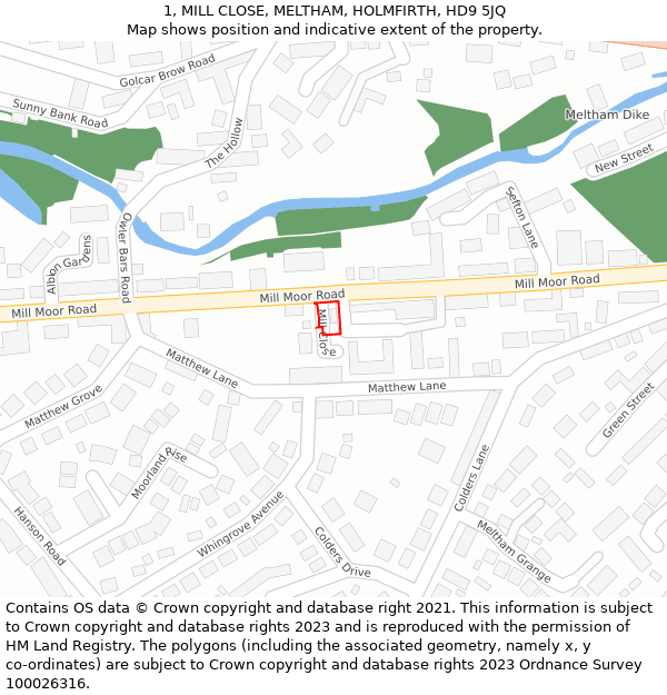 1, MILL CLOSE, MELTHAM, HOLMFIRTH, HD9 5JQ: Location map and indicative extent of plot