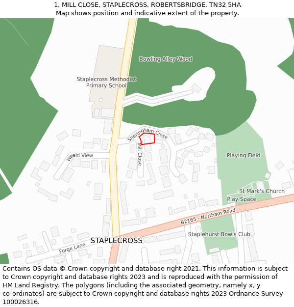 1, MILL CLOSE, STAPLECROSS, ROBERTSBRIDGE, TN32 5HA: Location map and indicative extent of plot