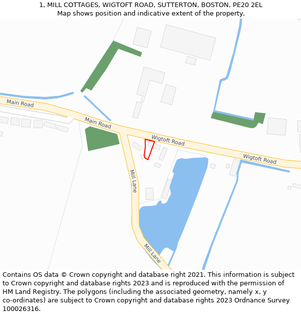 1, MILL COTTAGES, WIGTOFT ROAD, SUTTERTON, BOSTON, PE20 2EL: Location map and indicative extent of plot