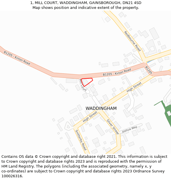 1, MILL COURT, WADDINGHAM, GAINSBOROUGH, DN21 4SD: Location map and indicative extent of plot