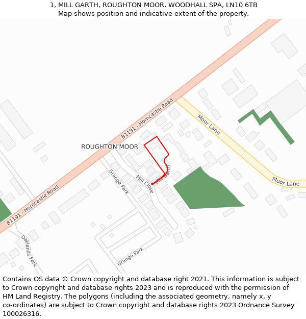 1, MILL GARTH, ROUGHTON MOOR, WOODHALL SPA, LN10 6TB: Location map and indicative extent of plot