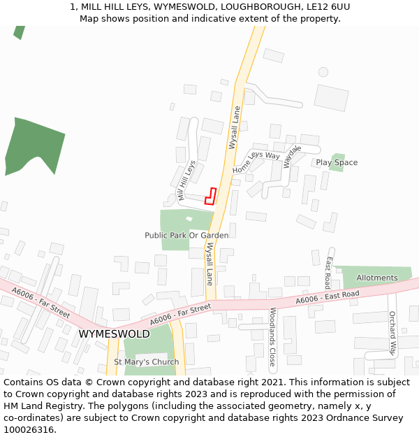 1, MILL HILL LEYS, WYMESWOLD, LOUGHBOROUGH, LE12 6UU: Location map and indicative extent of plot