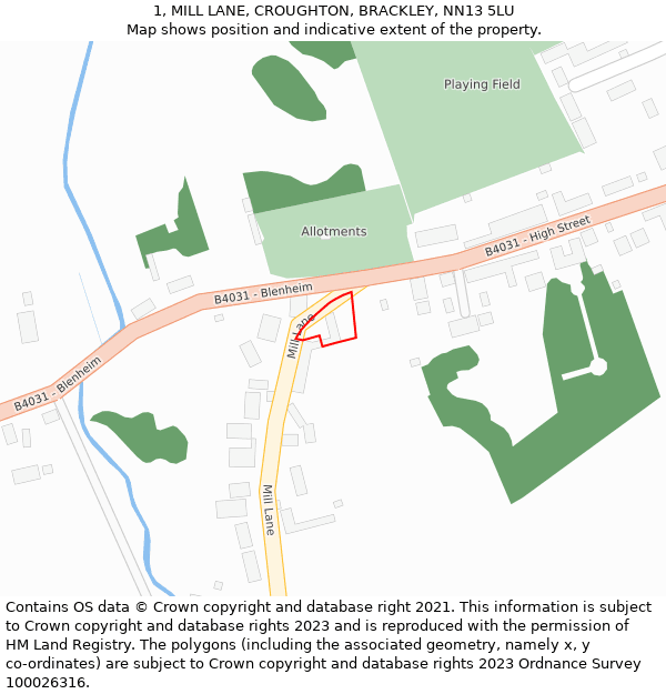 1, MILL LANE, CROUGHTON, BRACKLEY, NN13 5LU: Location map and indicative extent of plot