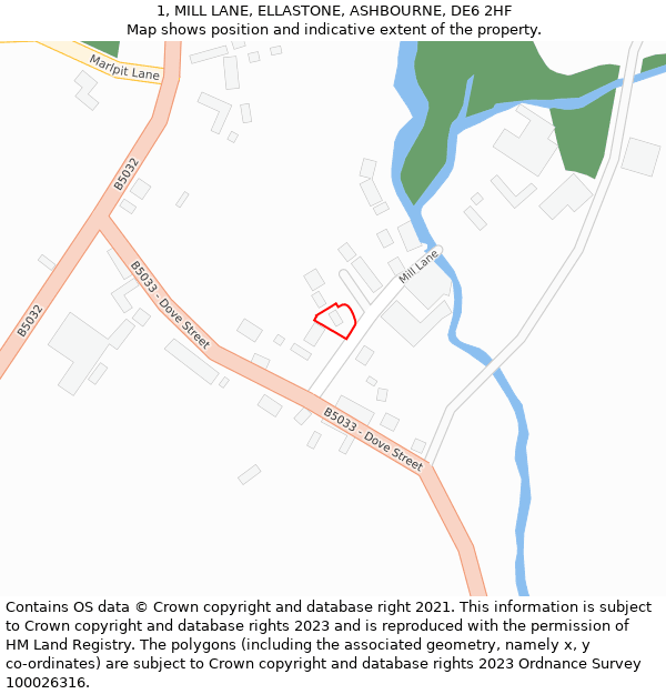1, MILL LANE, ELLASTONE, ASHBOURNE, DE6 2HF: Location map and indicative extent of plot