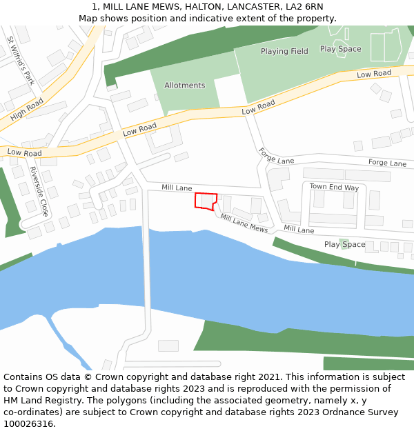 1, MILL LANE MEWS, HALTON, LANCASTER, LA2 6RN: Location map and indicative extent of plot