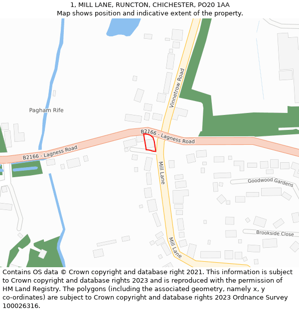 1, MILL LANE, RUNCTON, CHICHESTER, PO20 1AA: Location map and indicative extent of plot