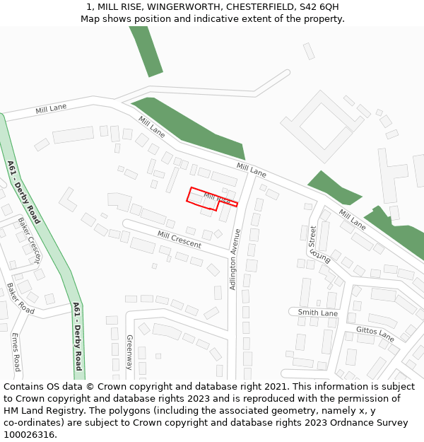 1, MILL RISE, WINGERWORTH, CHESTERFIELD, S42 6QH: Location map and indicative extent of plot