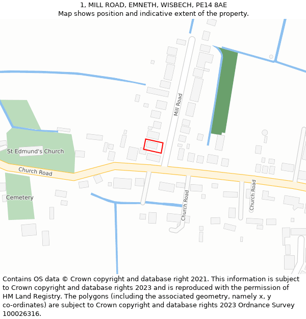 1, MILL ROAD, EMNETH, WISBECH, PE14 8AE: Location map and indicative extent of plot