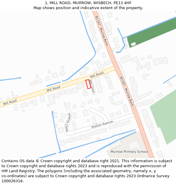 1, MILL ROAD, MURROW, WISBECH, PE13 4HF: Location map and indicative extent of plot