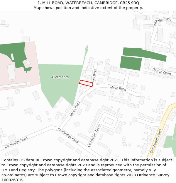 1, MILL ROAD, WATERBEACH, CAMBRIDGE, CB25 9RQ: Location map and indicative extent of plot