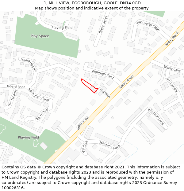 1, MILL VIEW, EGGBOROUGH, GOOLE, DN14 0GD: Location map and indicative extent of plot