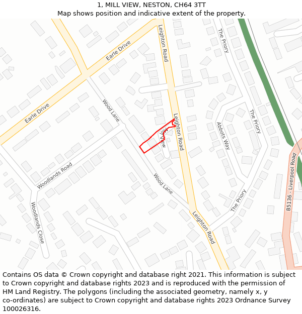 1, MILL VIEW, NESTON, CH64 3TT: Location map and indicative extent of plot