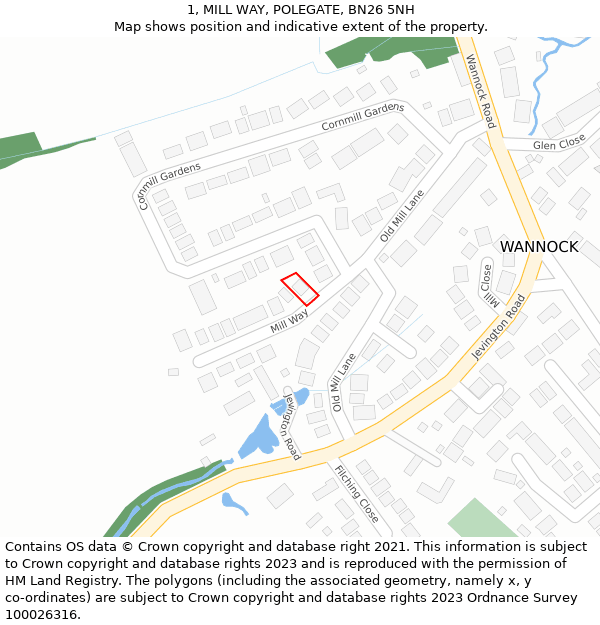 1, MILL WAY, POLEGATE, BN26 5NH: Location map and indicative extent of plot