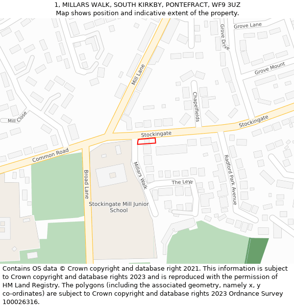 1, MILLARS WALK, SOUTH KIRKBY, PONTEFRACT, WF9 3UZ: Location map and indicative extent of plot