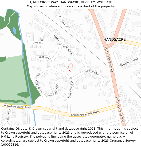 1, MILLCROFT WAY, HANDSACRE, RUGELEY, WS15 4TE: Location map and indicative extent of plot